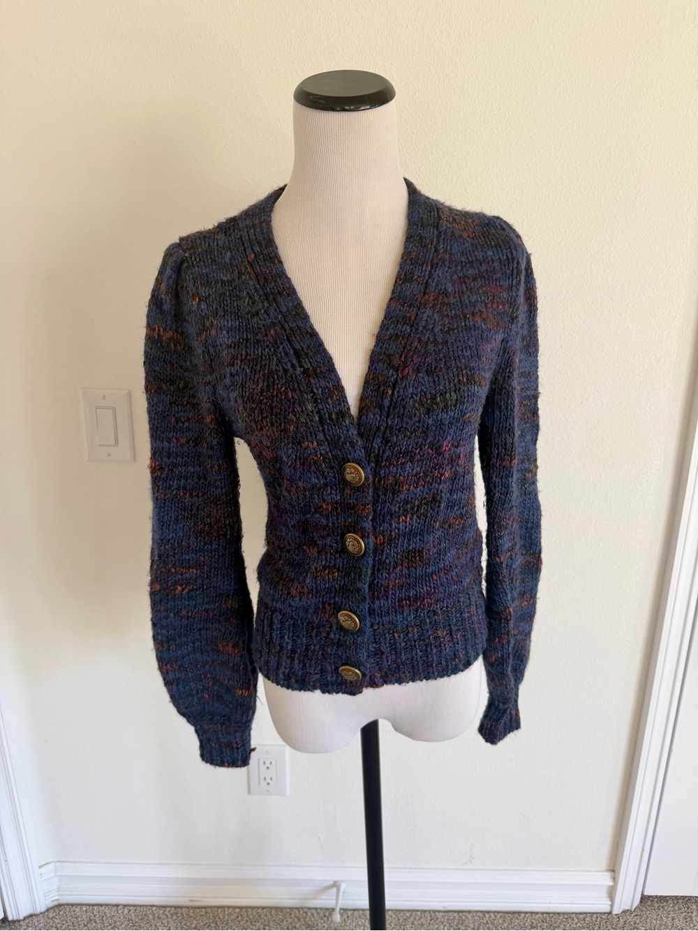 Veronica Beard Amosa Space Dyed Knit Cardigan Blue S
